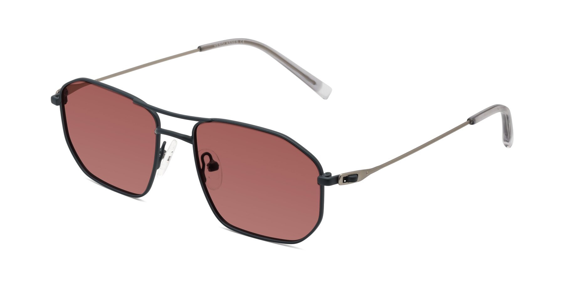 Angle of Cress in Stone Blue-Silver with Garnet Tinted Lenses