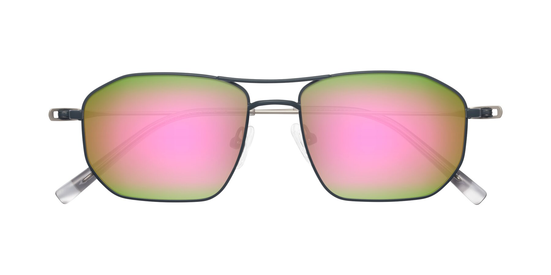 Folded Front of Cress in Stone Blue-Silver with Pink Mirrored Lenses