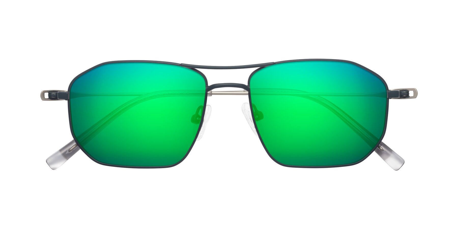 Folded Front of Cress in Stone Blue-Silver with Green Mirrored Lenses