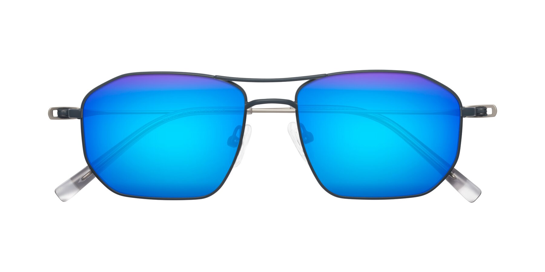 Folded Front of Cress in Stone Blue-Silver with Blue Mirrored Lenses