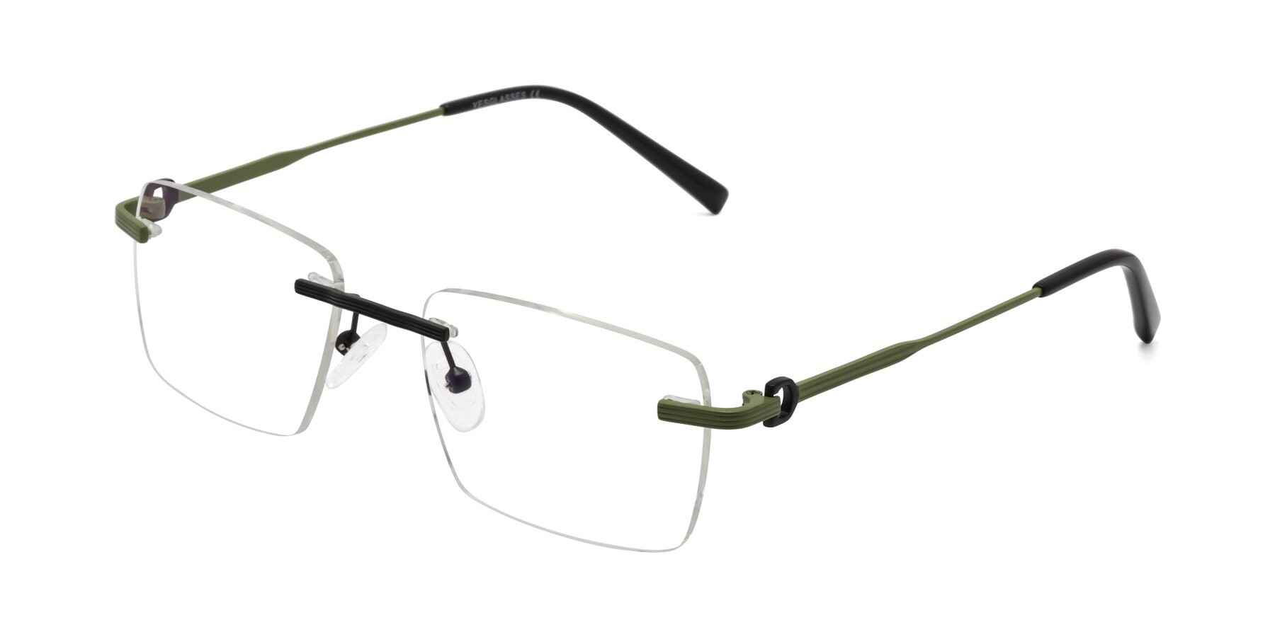 Angle of Aloe in Black-Green with Clear Eyeglass Lenses