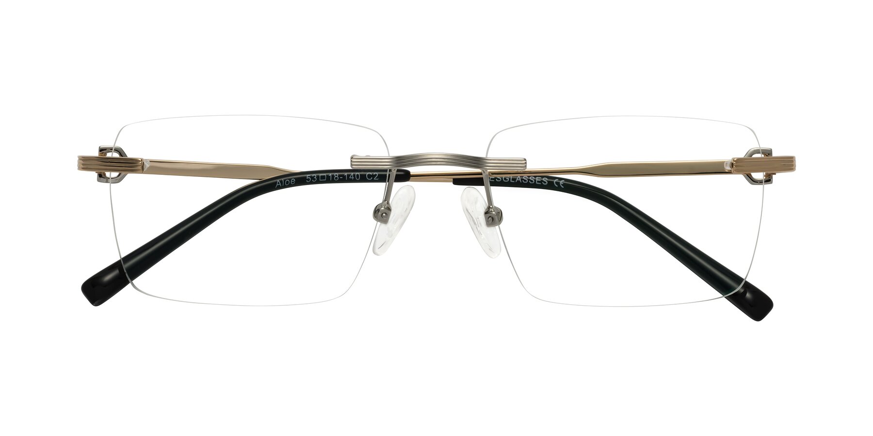 Folded Front of Aloe in Silver-Gold with Clear Eyeglass Lenses