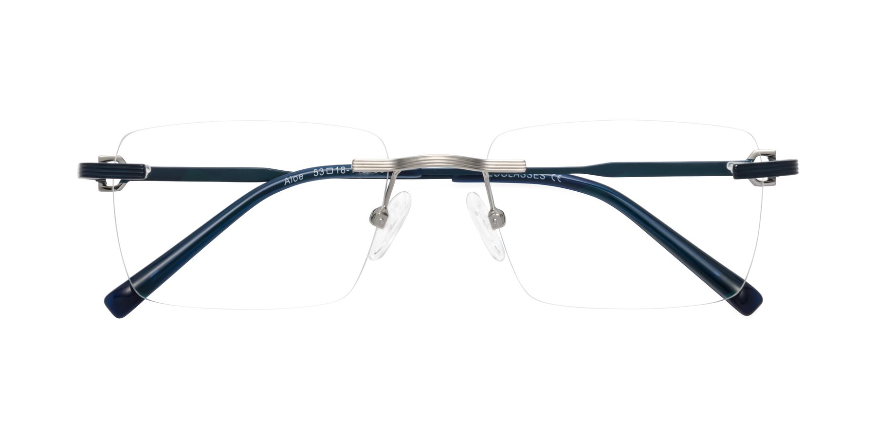 Folded Front of Aloe in Silver-Blue with Clear Eyeglass Lenses