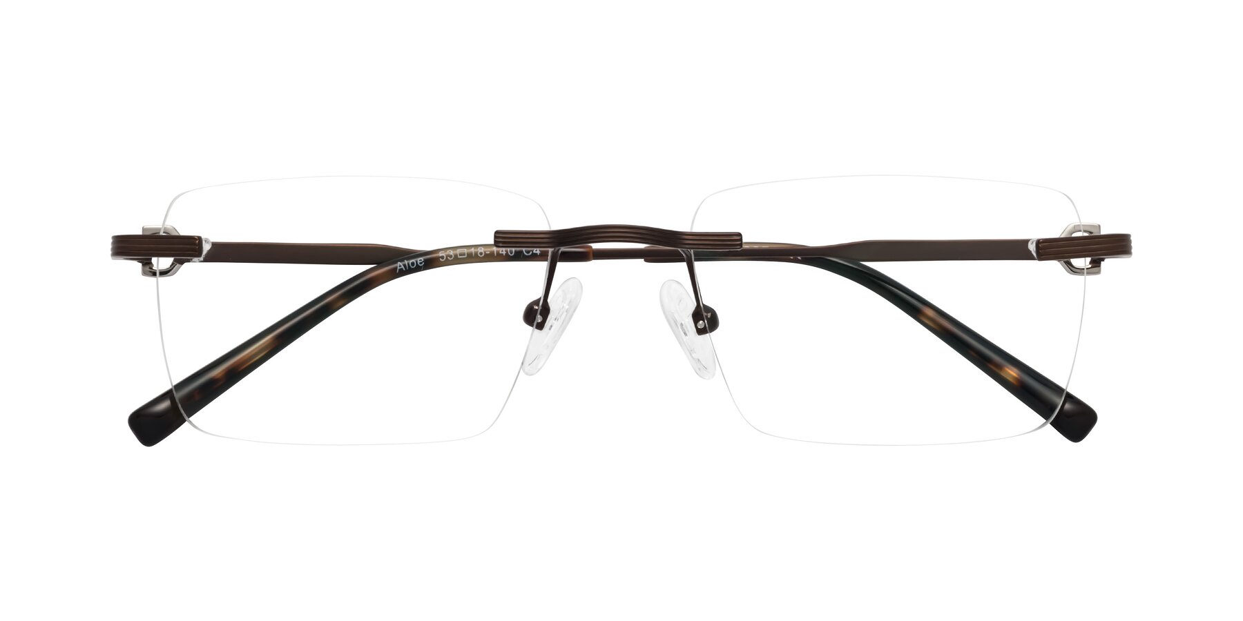 Folded Front of Aloe in Brown with Clear Eyeglass Lenses