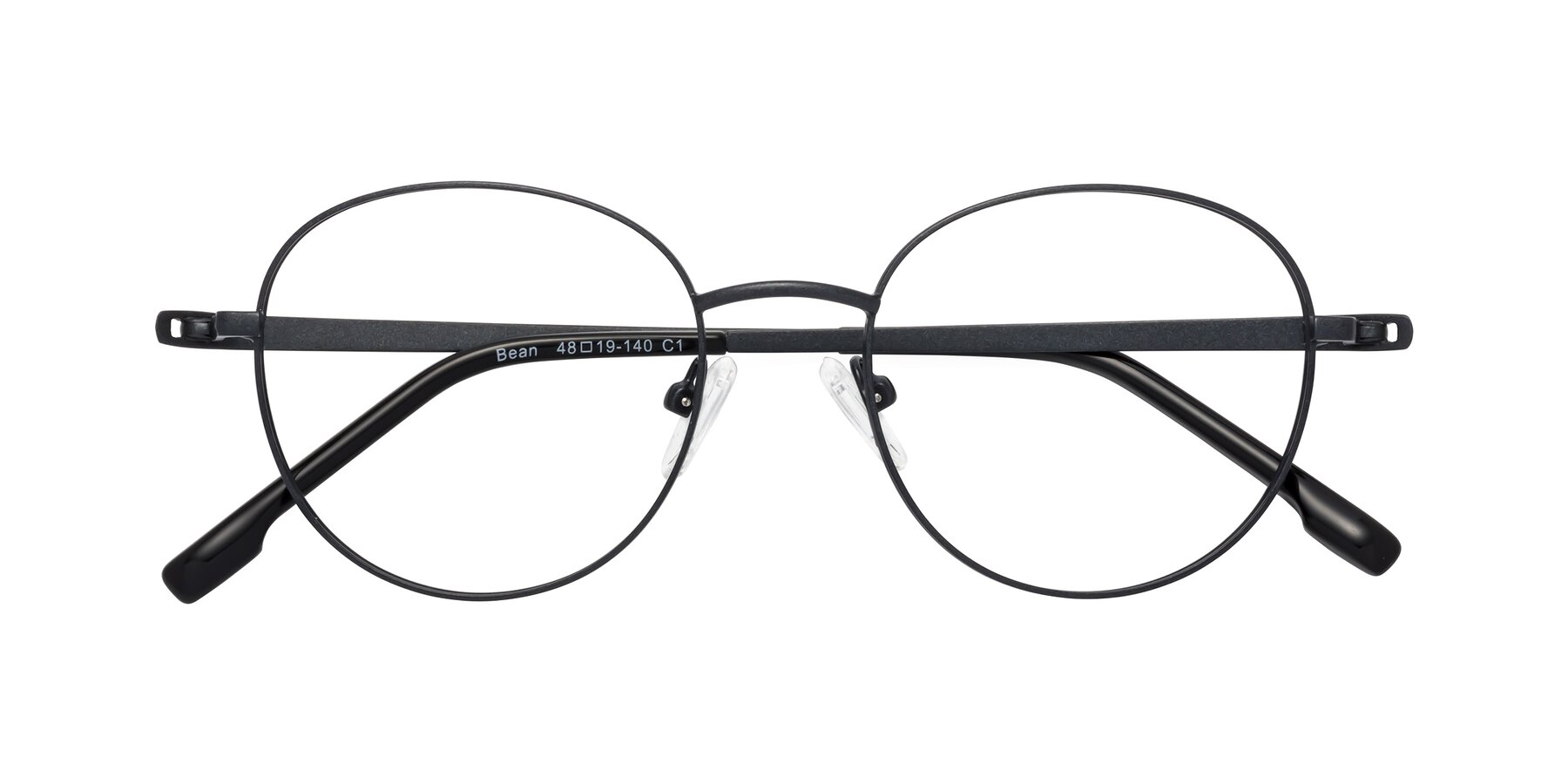 Folded Front of Bean in Matte Black with Clear Eyeglass Lenses