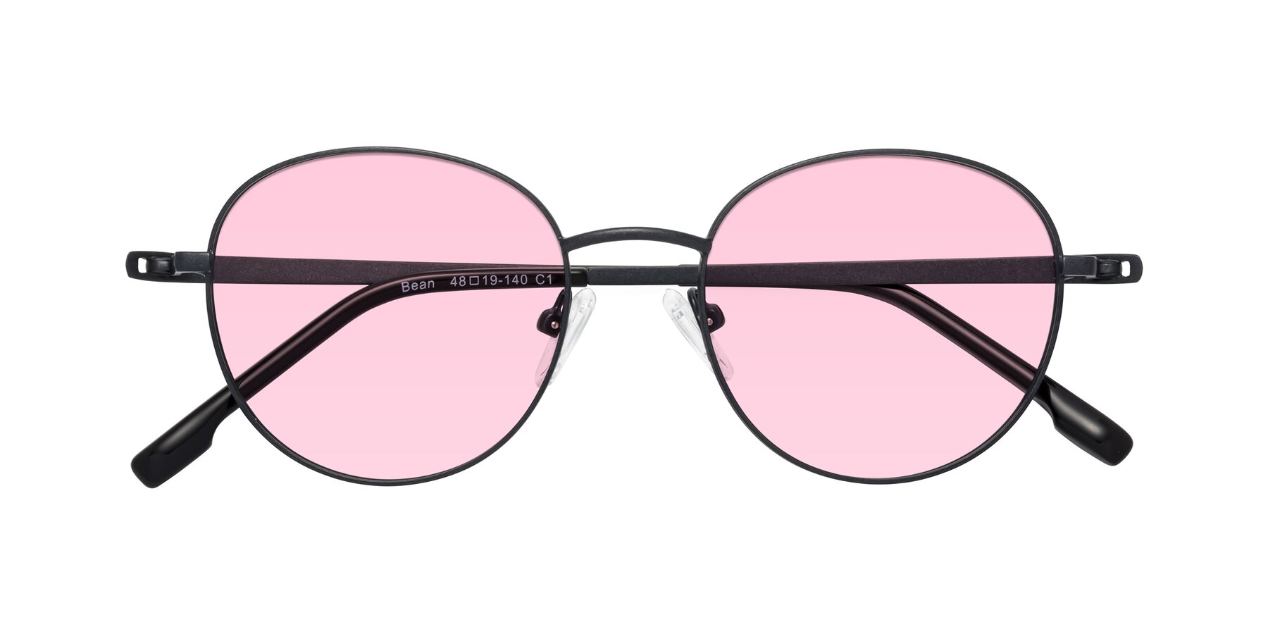 Folded Front of Bean in Matte Black with Light Pink Tinted Lenses