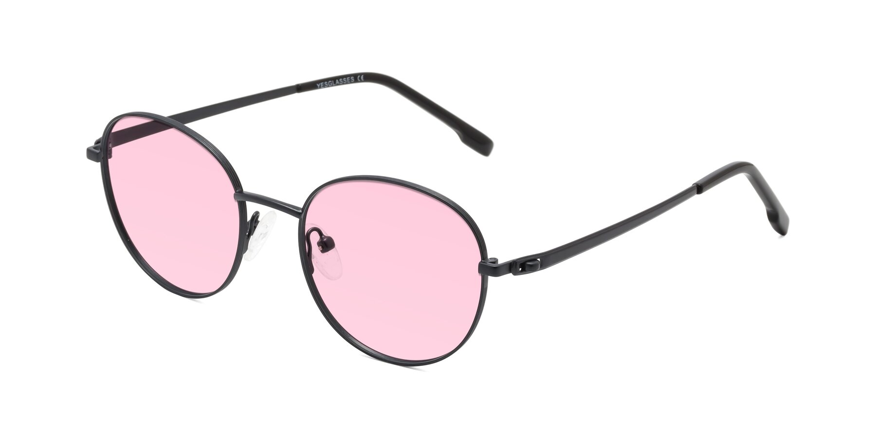 Angle of Bean in Matte Black with Light Pink Tinted Lenses