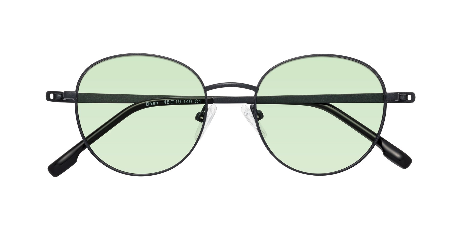 Folded Front of Bean in Matte Black with Light Green Tinted Lenses