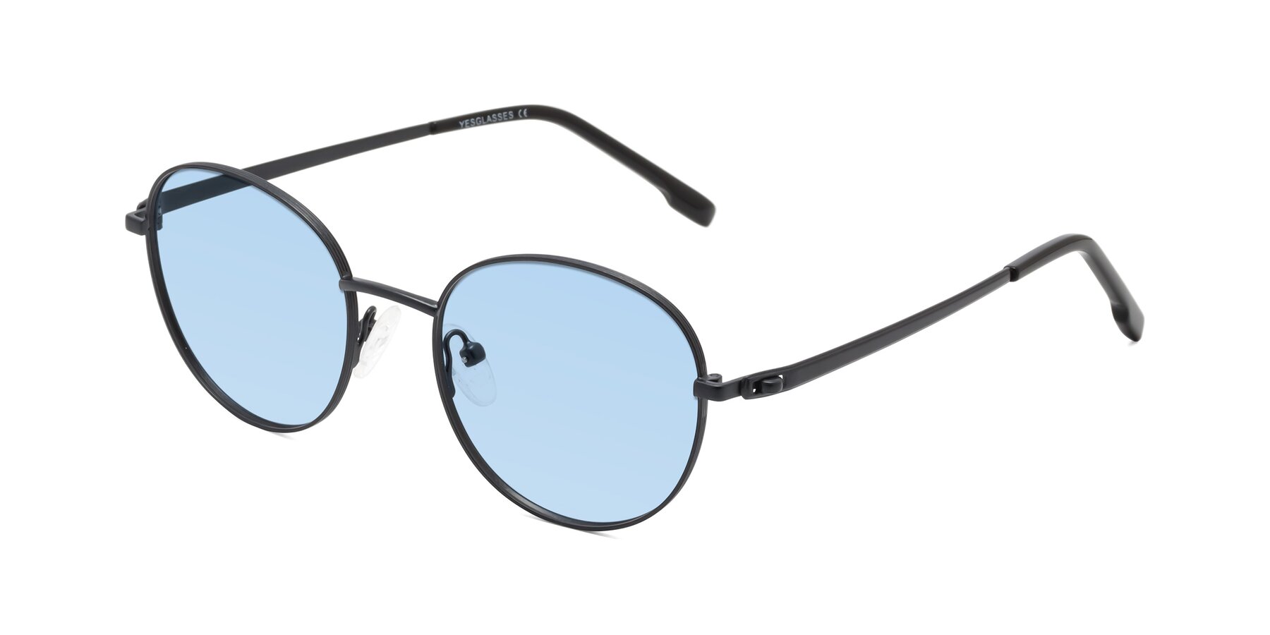 Angle of Bean in Matte Black with Light Blue Tinted Lenses