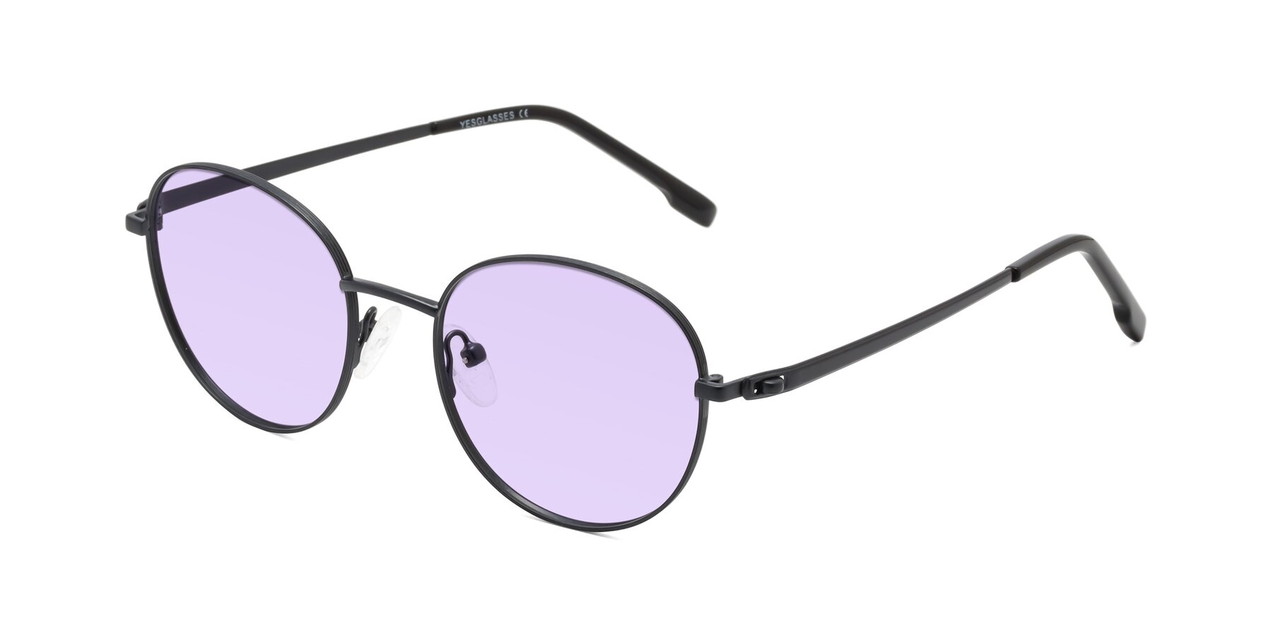 Angle of Bean in Matte Black with Light Purple Tinted Lenses