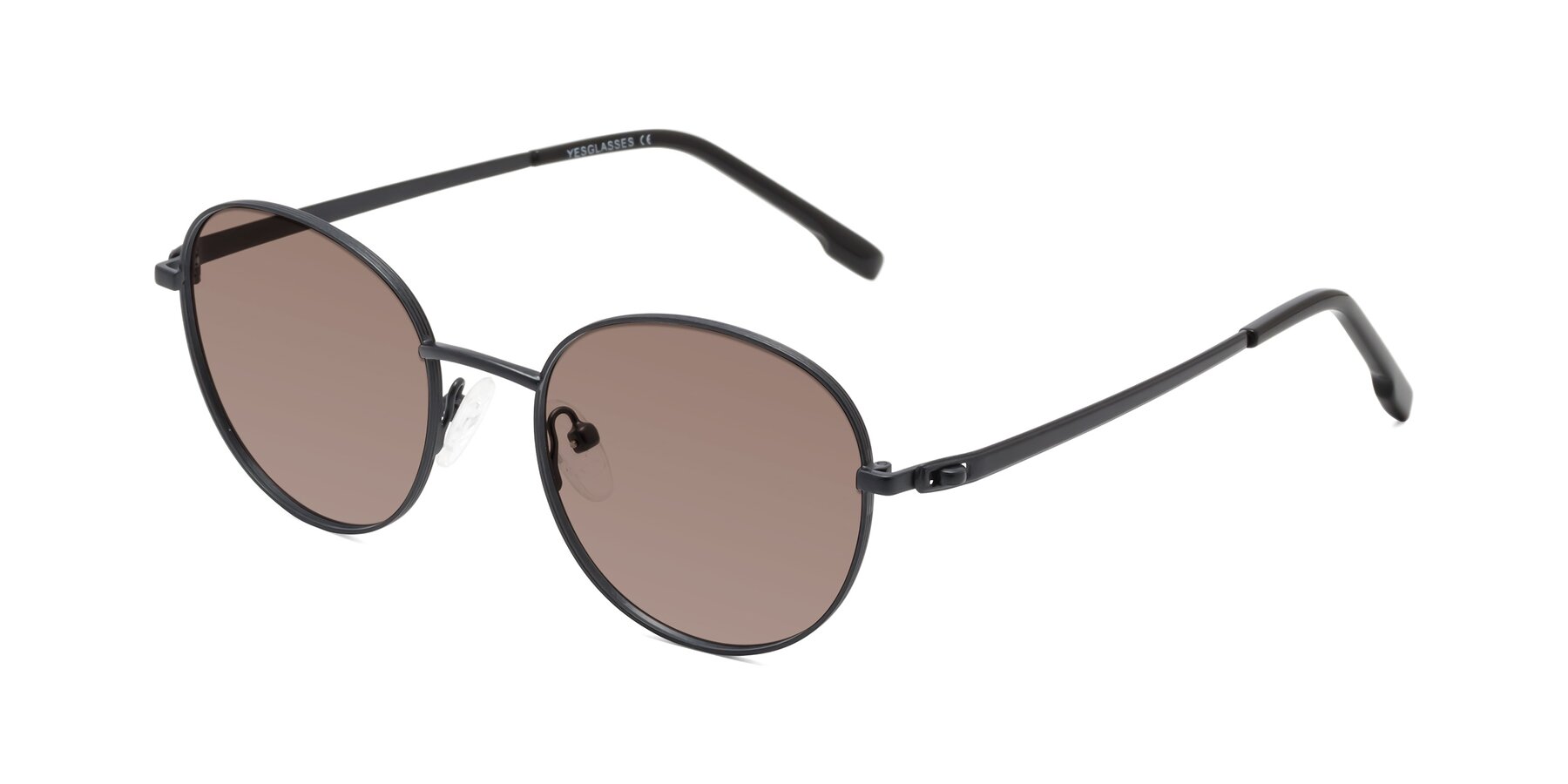 Angle of Bean in Matte Black with Medium Brown Tinted Lenses