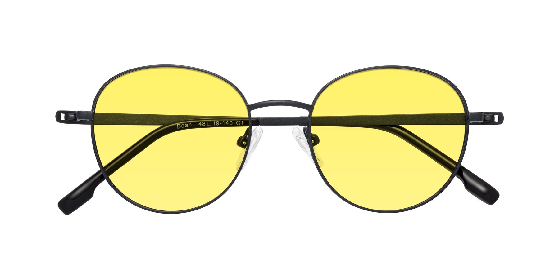 Folded Front of Bean in Matte Black with Medium Yellow Tinted Lenses