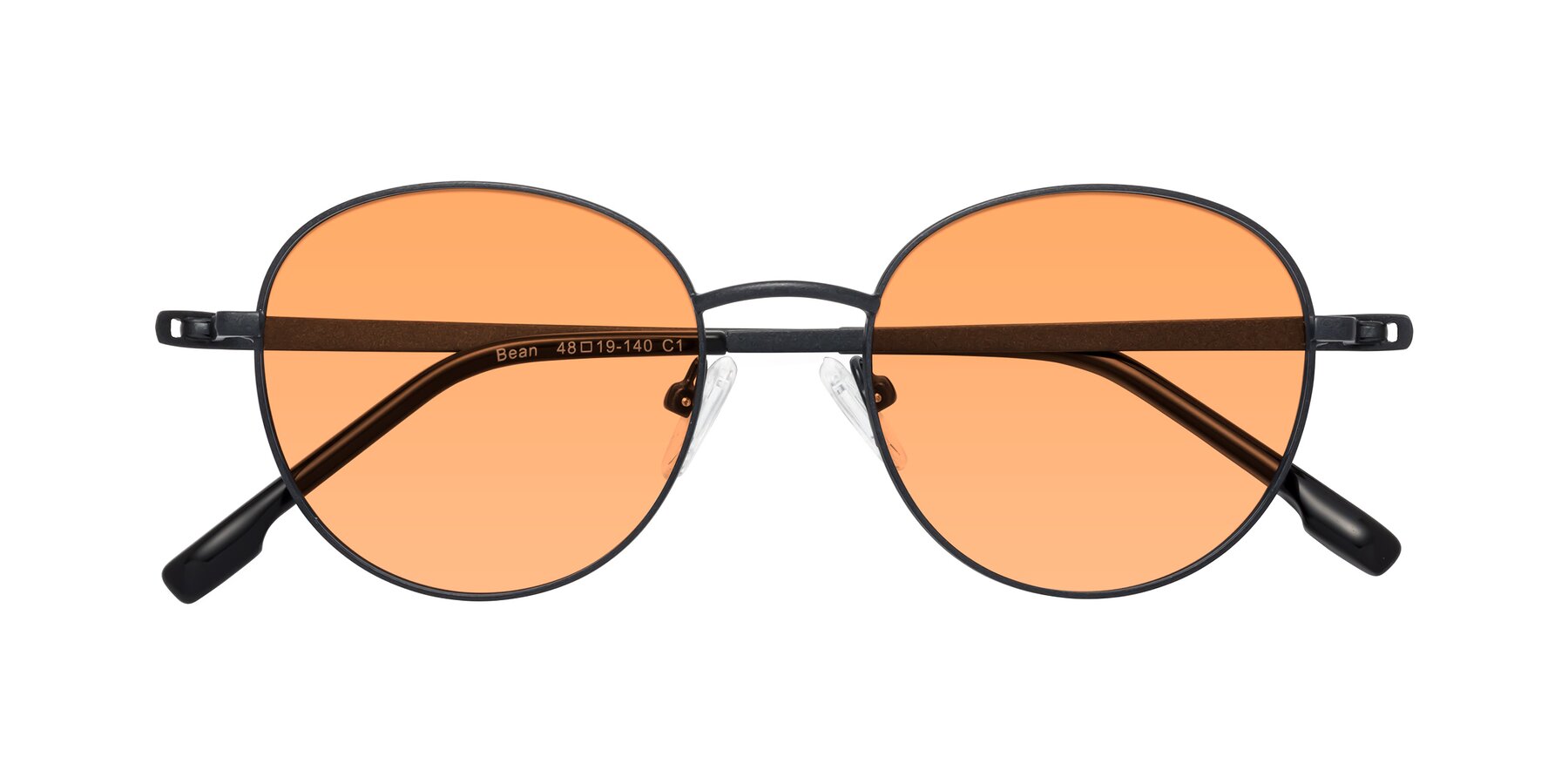 Folded Front of Bean in Matte Black with Medium Orange Tinted Lenses