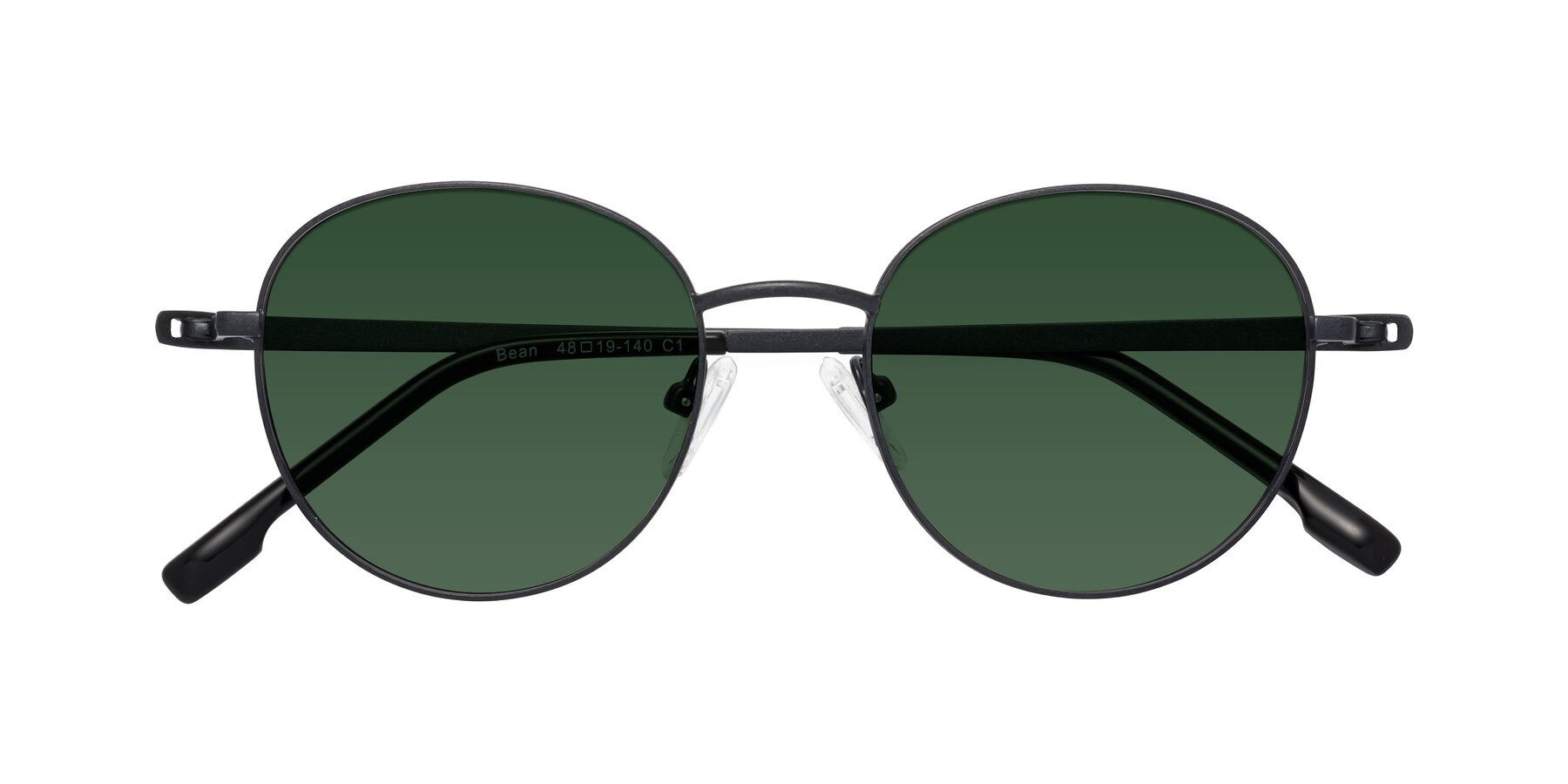 Folded Front of Bean in Matte Black with Green Tinted Lenses