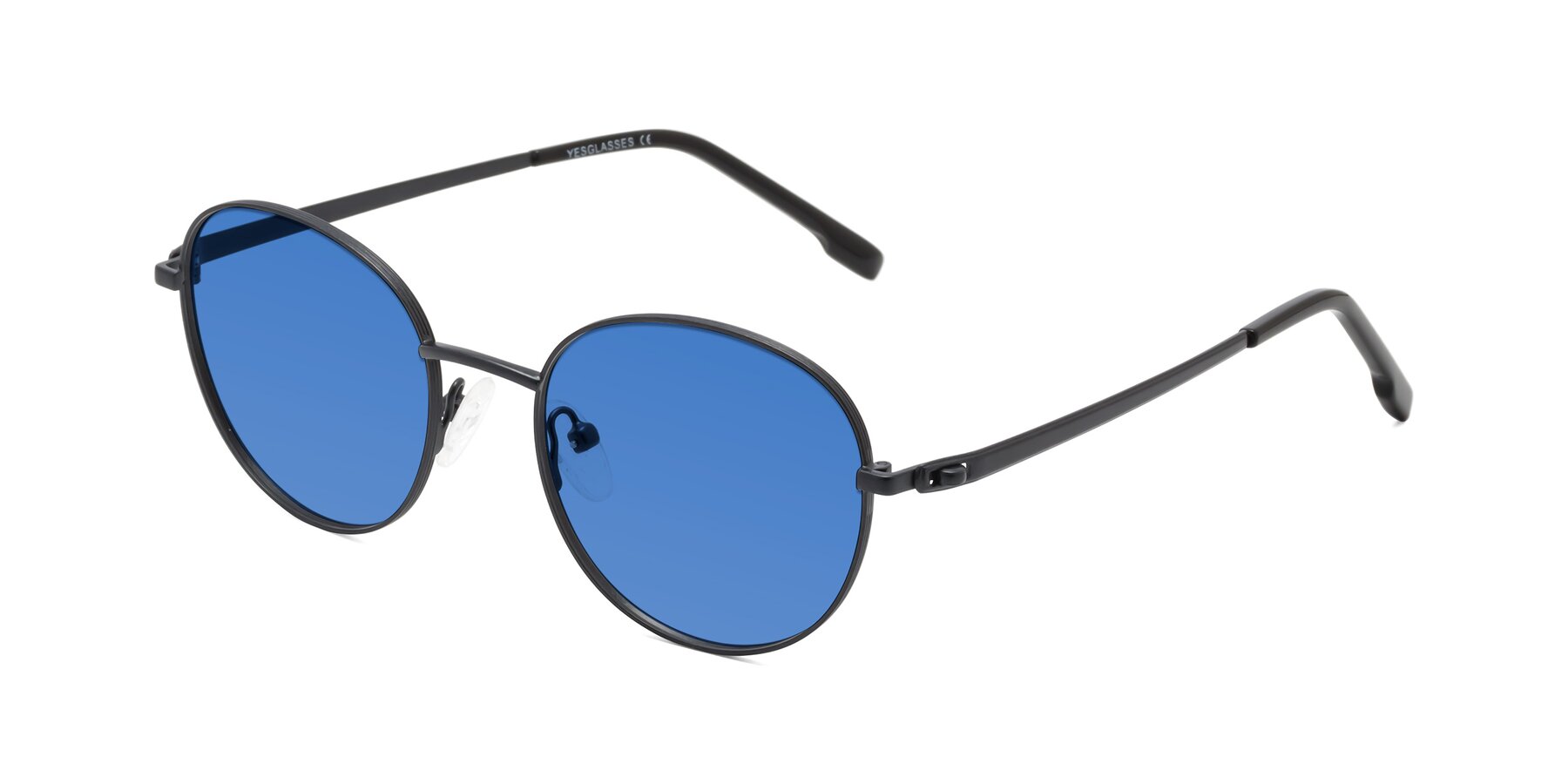 Angle of Bean in Matte Black with Blue Tinted Lenses