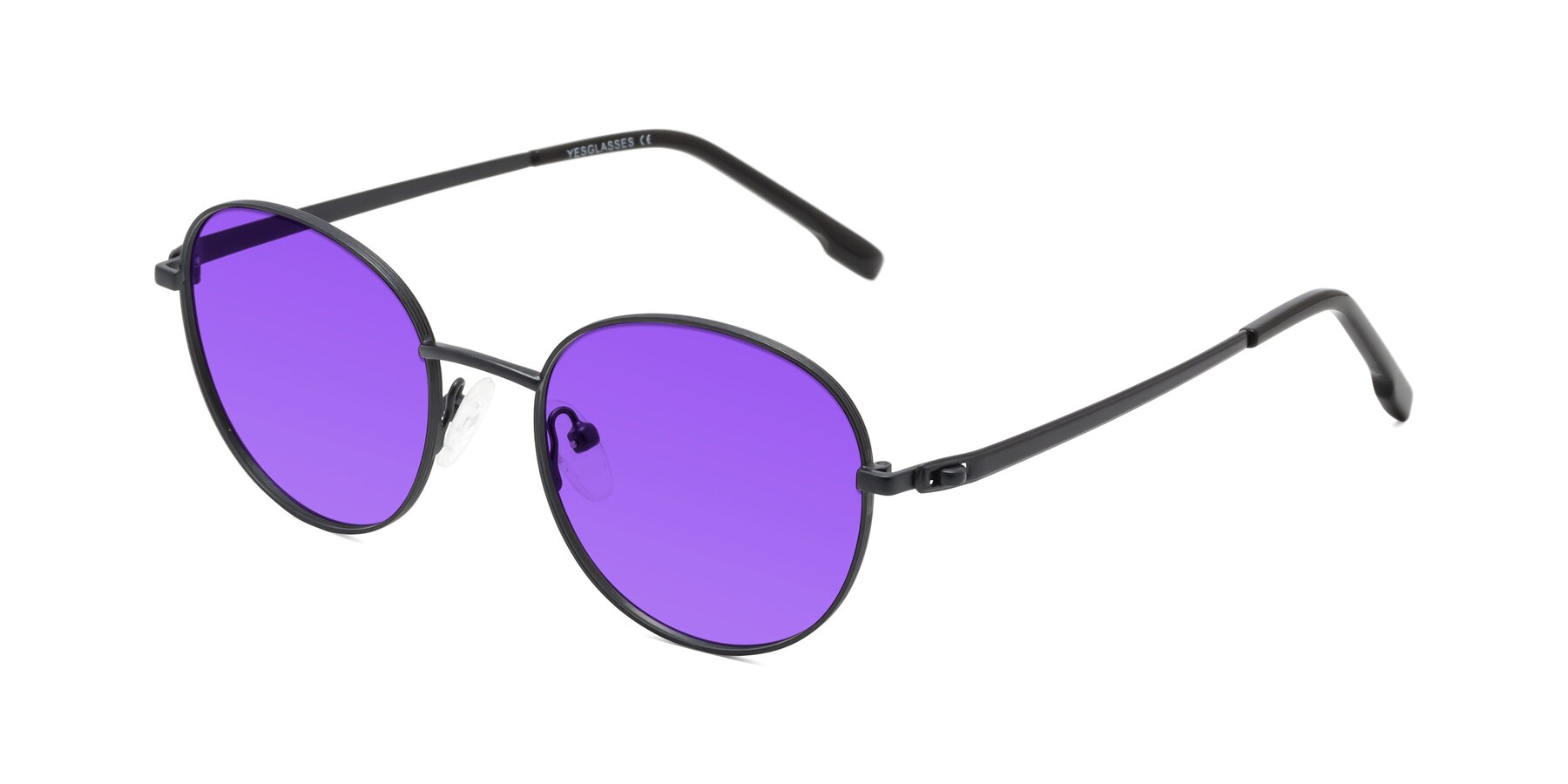 Angle of Bean in Matte Black with Purple Tinted Lenses