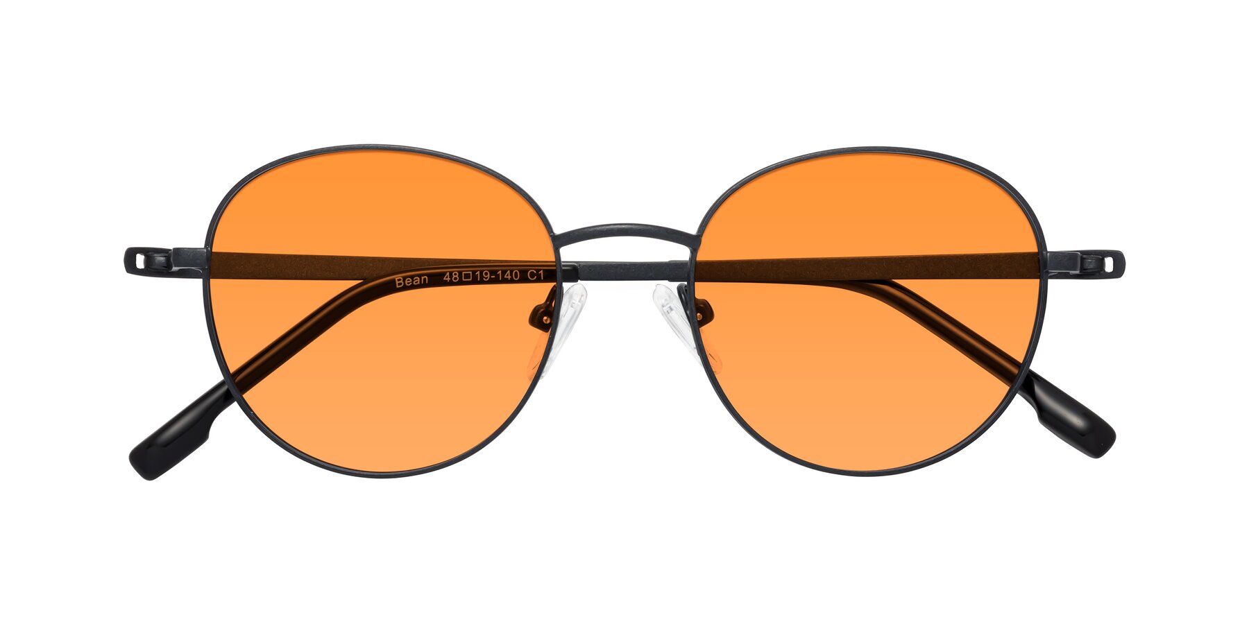 Folded Front of Bean in Matte Black with Orange Tinted Lenses