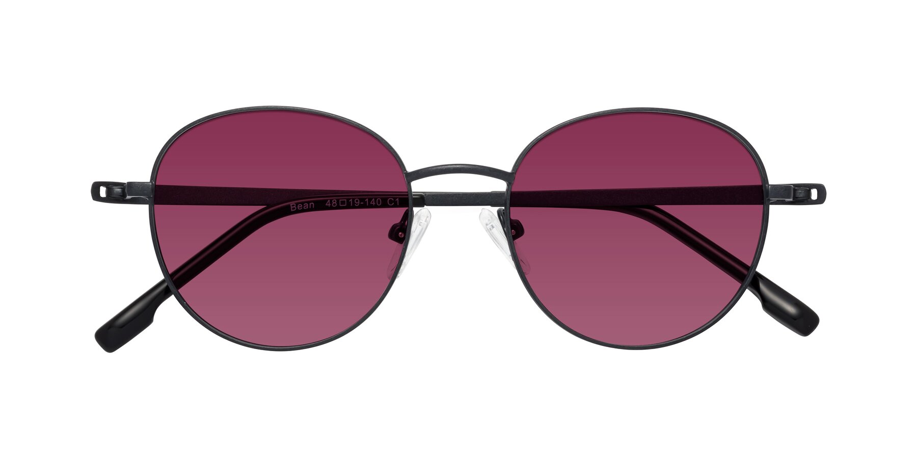 Folded Front of Bean in Matte Black with Wine Tinted Lenses