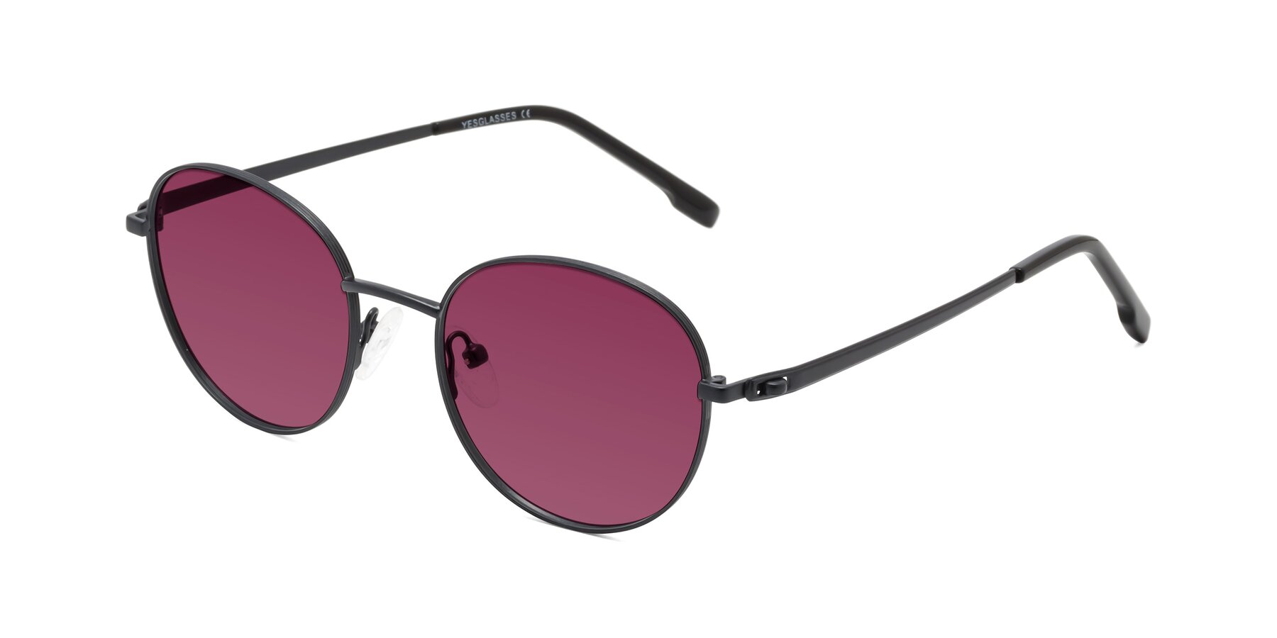 Angle of Bean in Matte Black with Wine Tinted Lenses