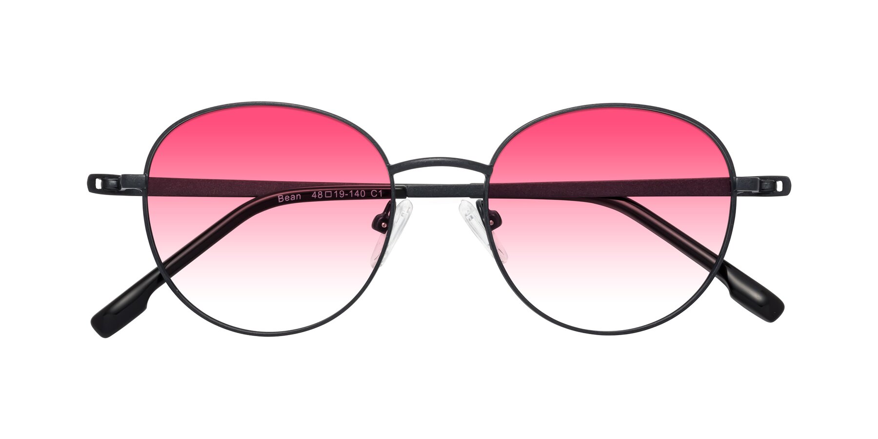 Folded Front of Bean in Matte Black with Pink Gradient Lenses