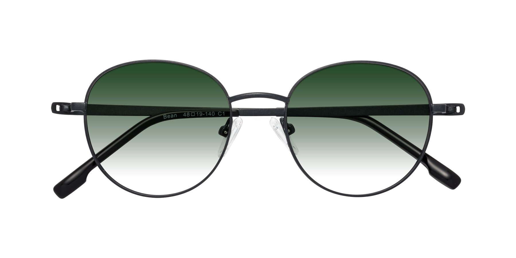 Folded Front of Bean in Matte Black with Green Gradient Lenses