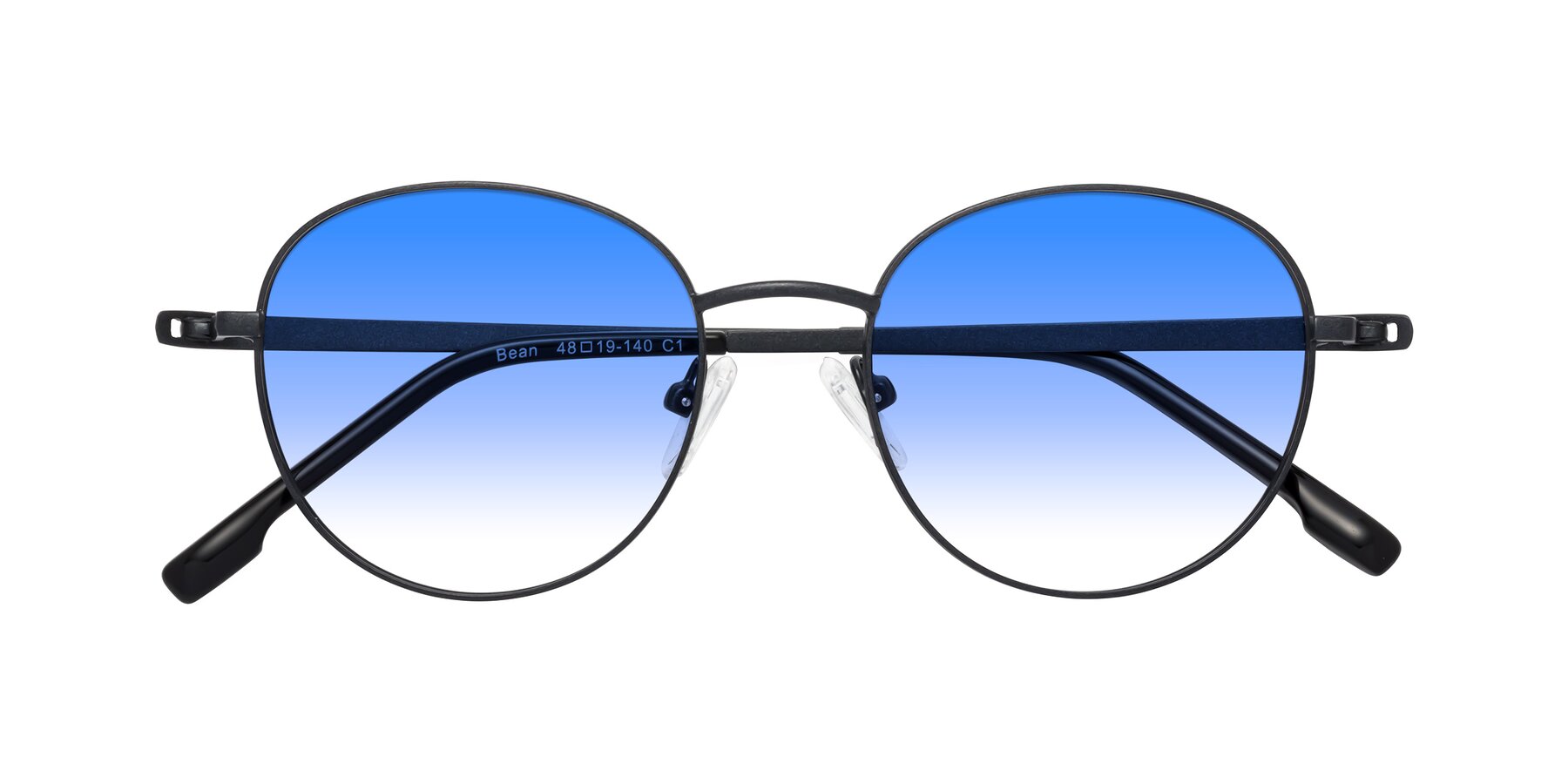 Folded Front of Bean in Matte Black with Blue Gradient Lenses