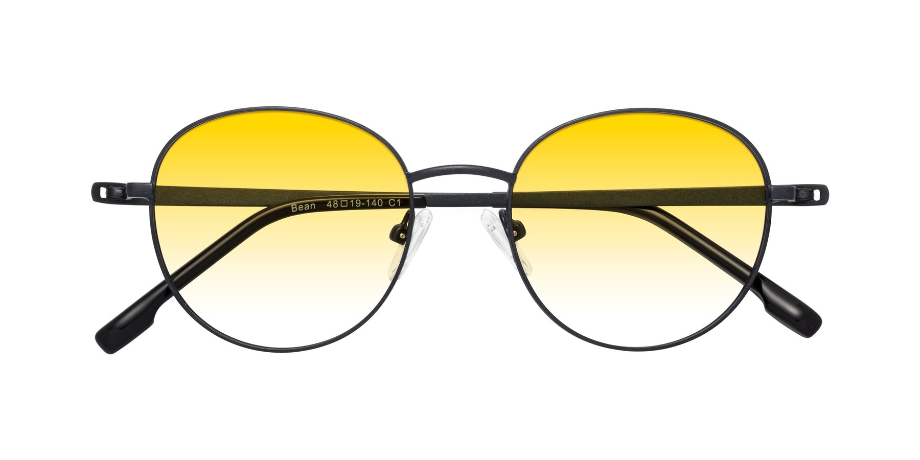 Folded Front of Bean in Matte Black with Yellow Gradient Lenses