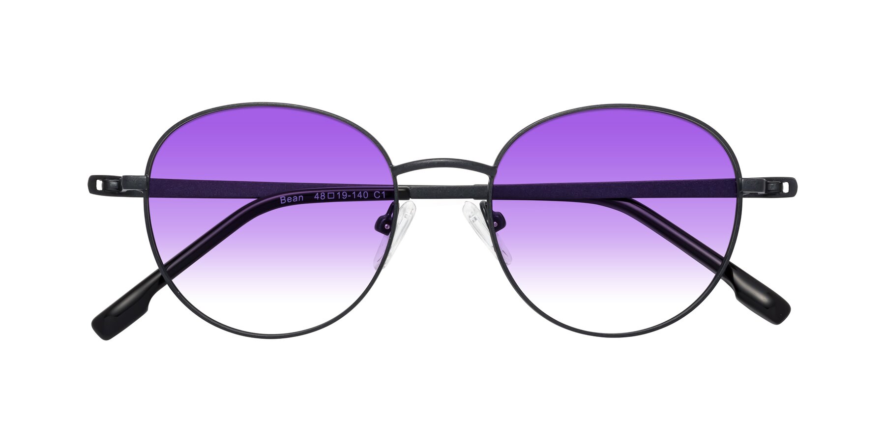 Folded Front of Bean in Matte Black with Purple Gradient Lenses