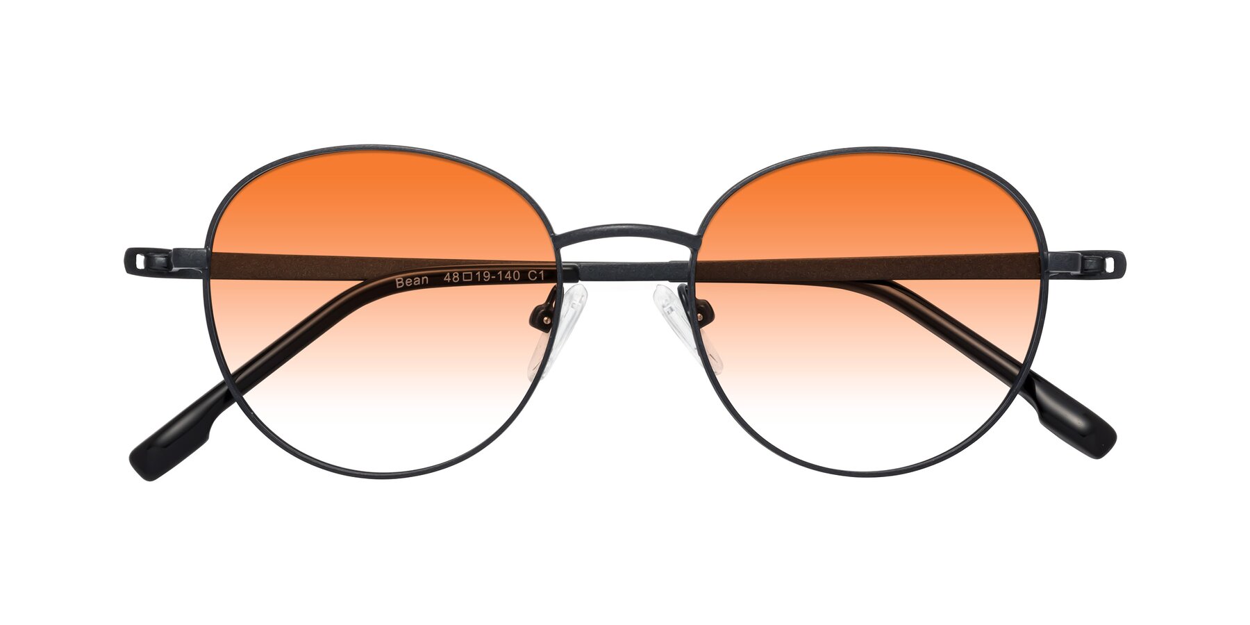 Folded Front of Bean in Matte Black with Orange Gradient Lenses