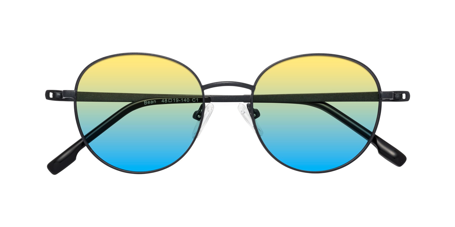 Folded Front of Bean in Matte Black with Yellow / Blue Gradient Lenses