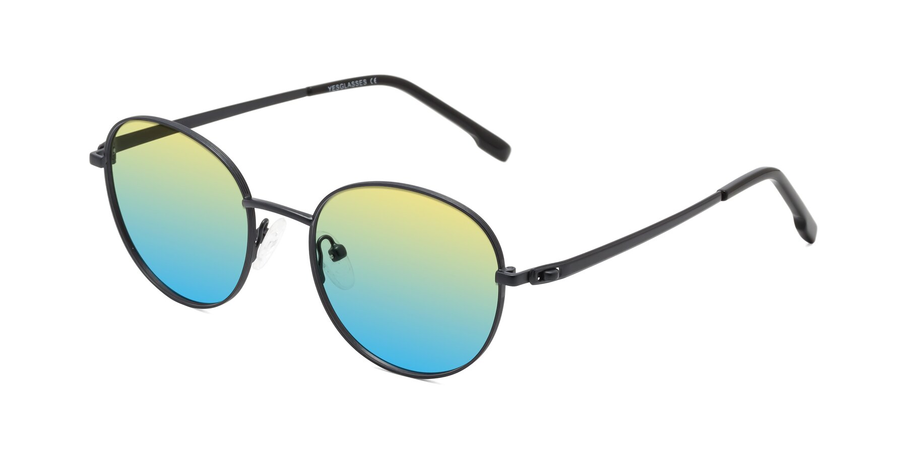 Angle of Bean in Matte Black with Yellow / Blue Gradient Lenses