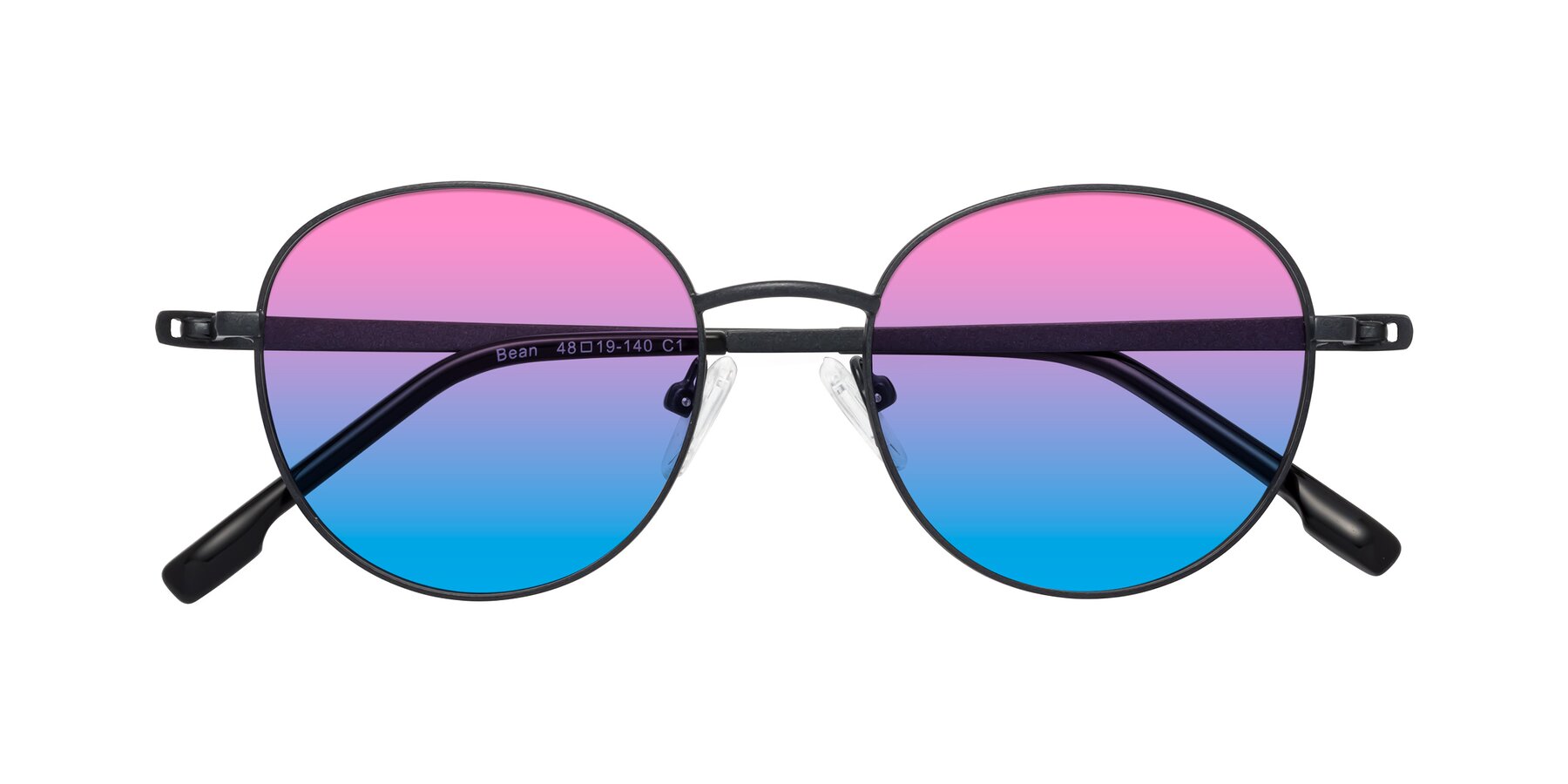 Folded Front of Bean in Matte Black with Pink / Blue Gradient Lenses