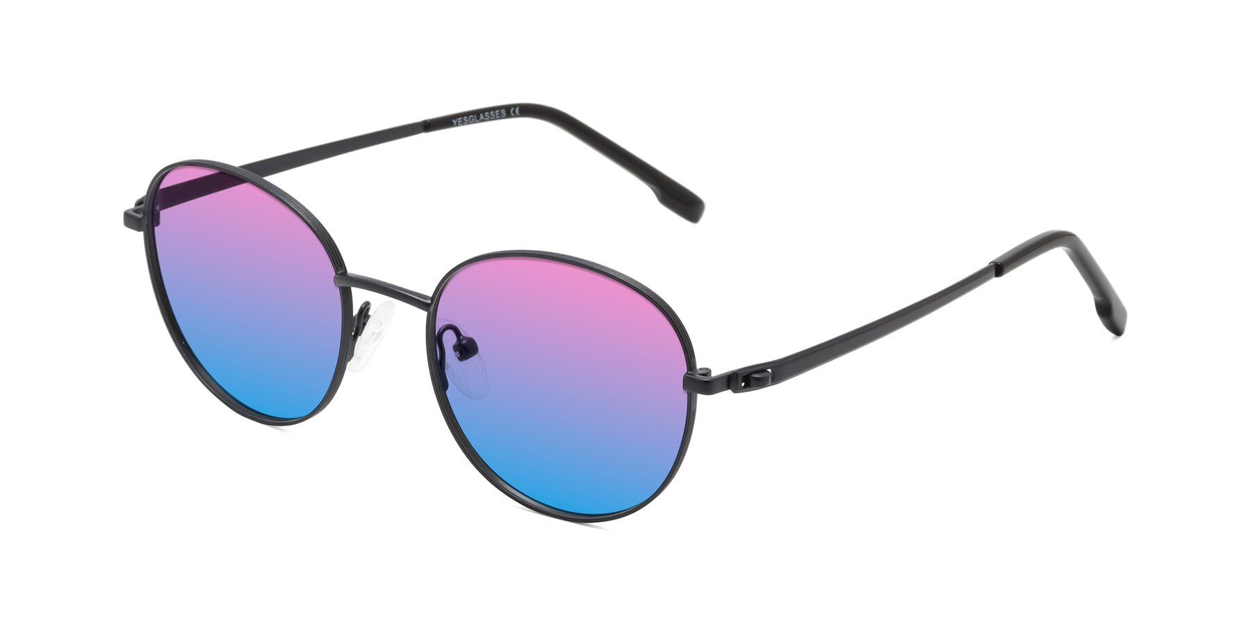 Angle of Bean in Matte Black with Pink / Blue Gradient Lenses