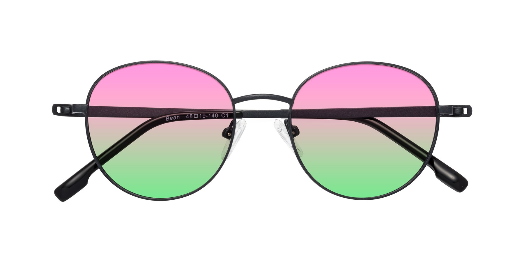 Folded Front of Bean in Matte Black with Pink / Green Gradient Lenses