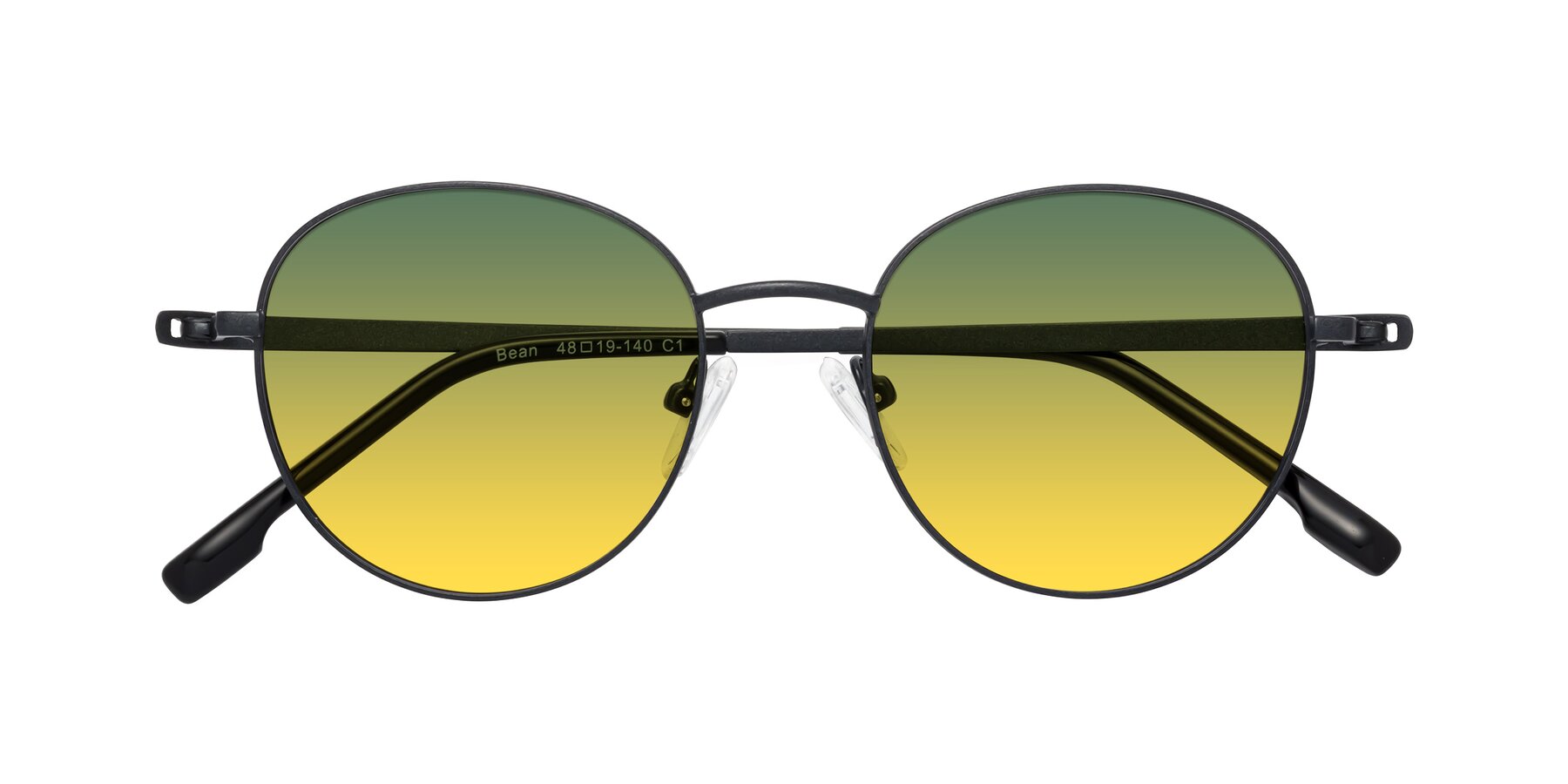 Folded Front of Bean in Matte Black with Green / Yellow Gradient Lenses