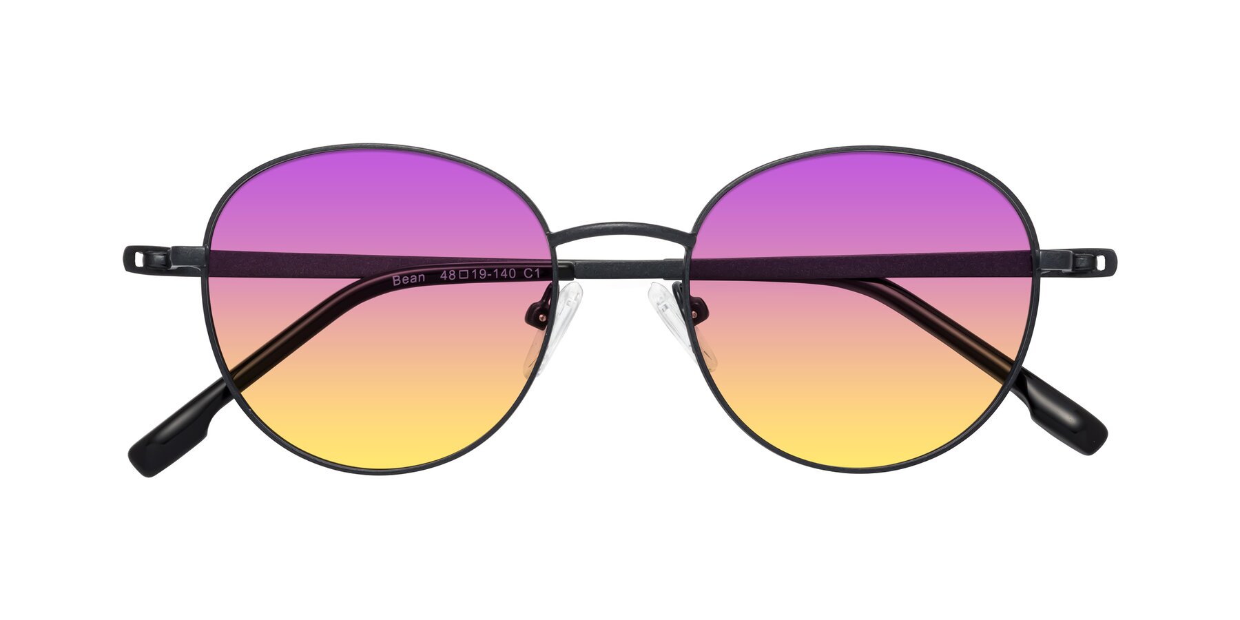 Folded Front of Bean in Matte Black with Purple / Yellow Gradient Lenses