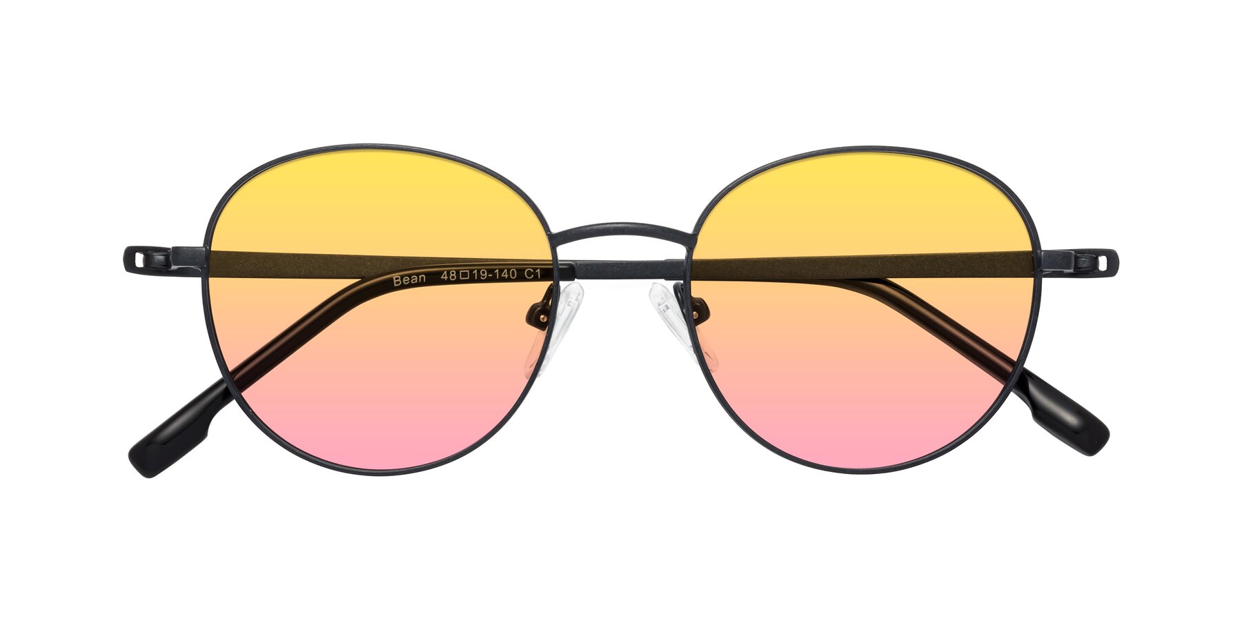 Folded Front of Bean in Matte Black with Yellow / Pink Gradient Lenses