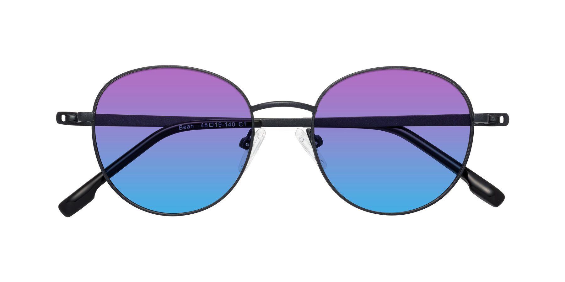 Folded Front of Bean in Matte Black with Purple / Blue Gradient Lenses