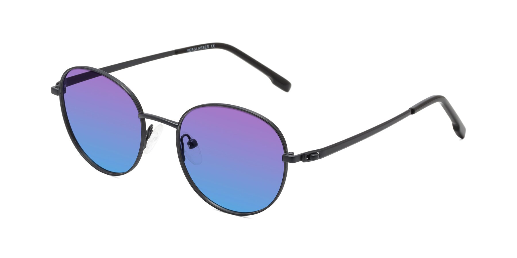 Angle of Bean in Matte Black with Purple / Blue Gradient Lenses