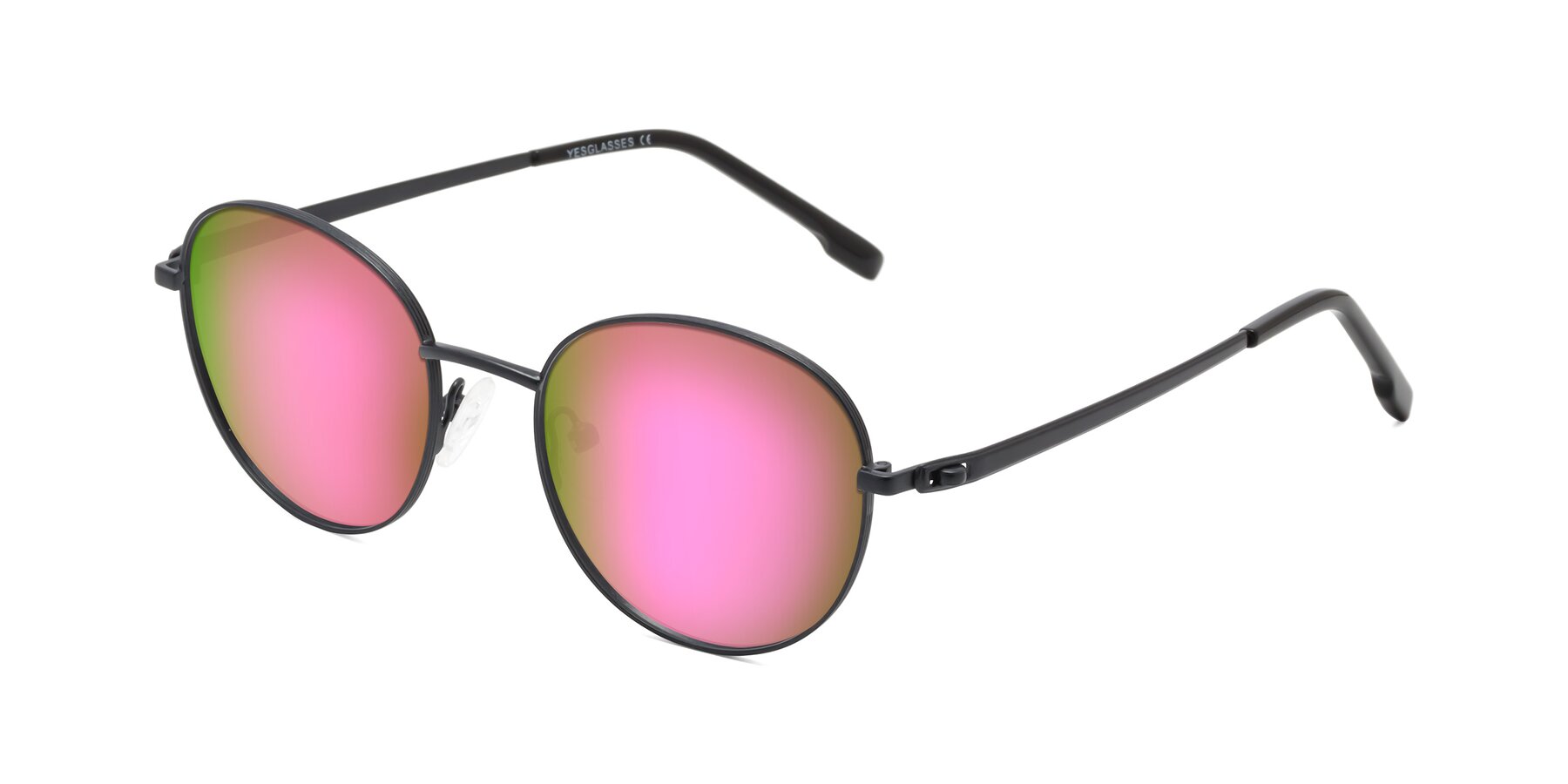 Angle of Bean in Matte Black with Pink Mirrored Lenses