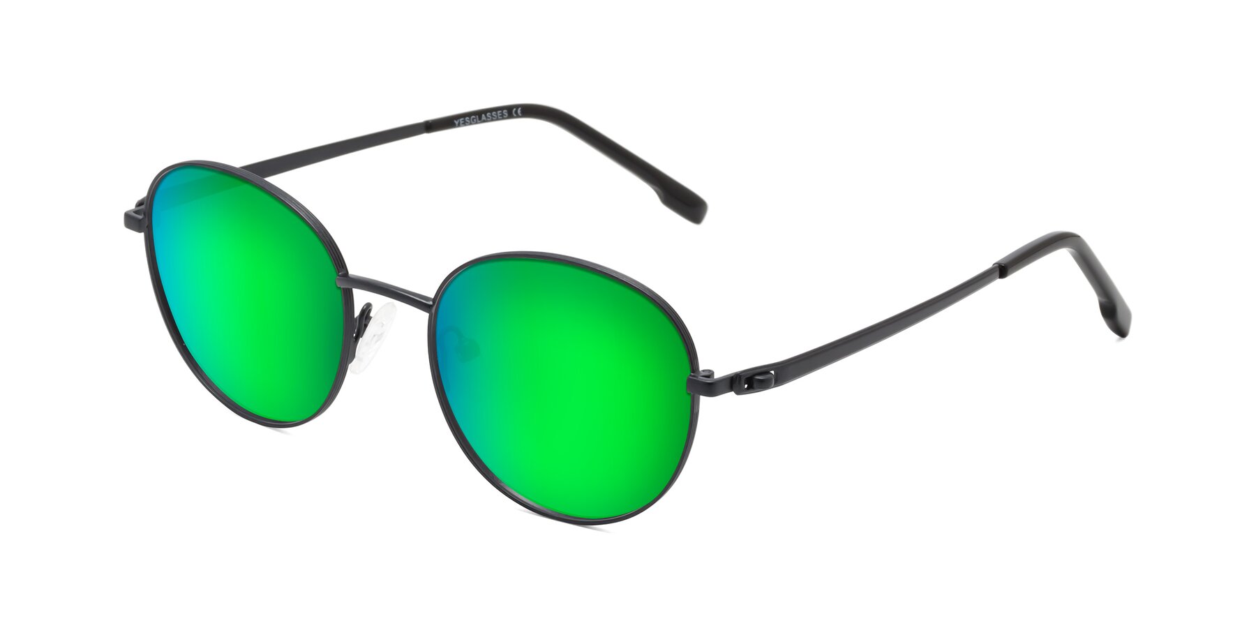 Angle of Bean in Matte Black with Green Mirrored Lenses