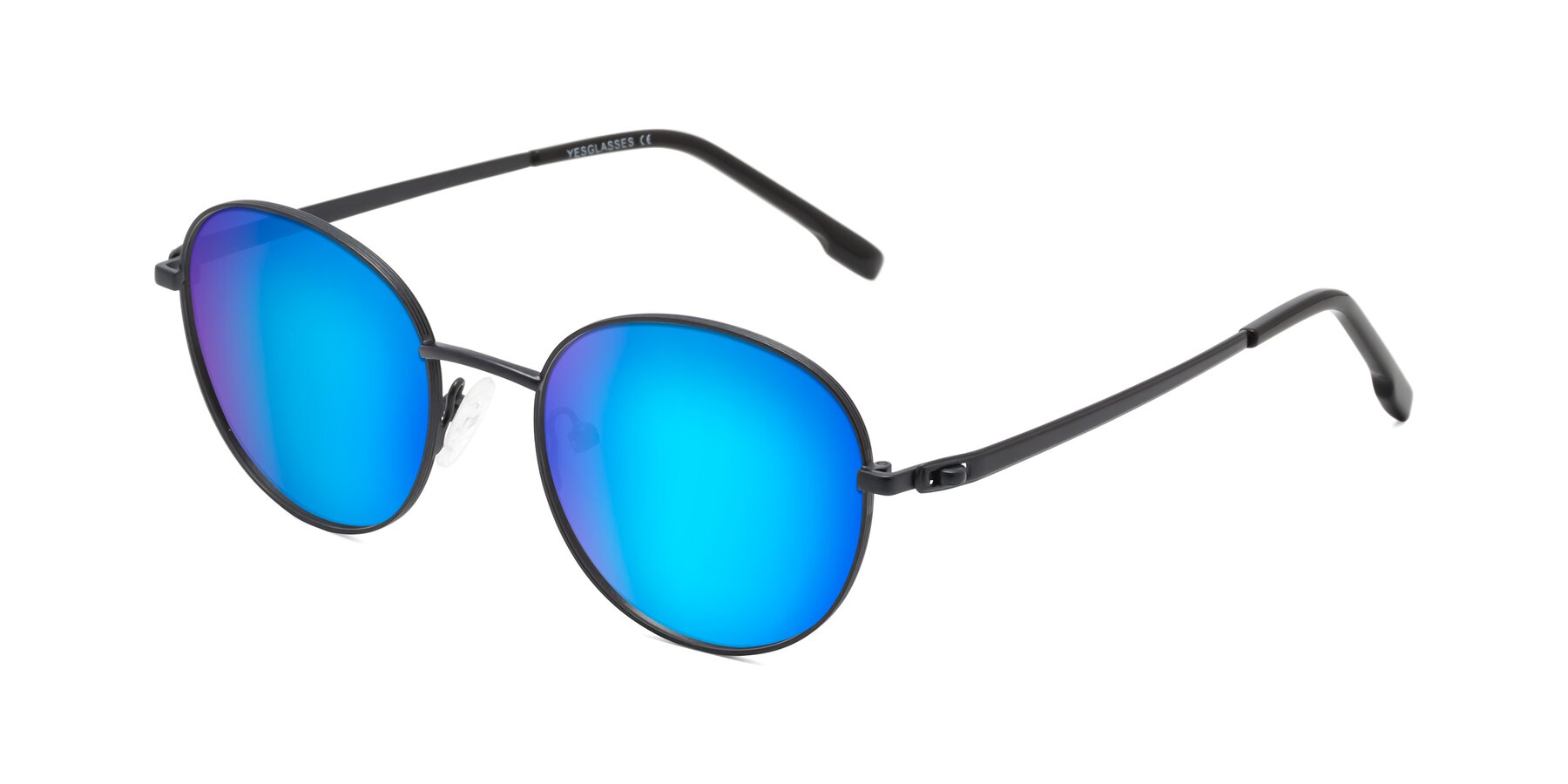 Angle of Bean in Matte Black with Blue Mirrored Lenses