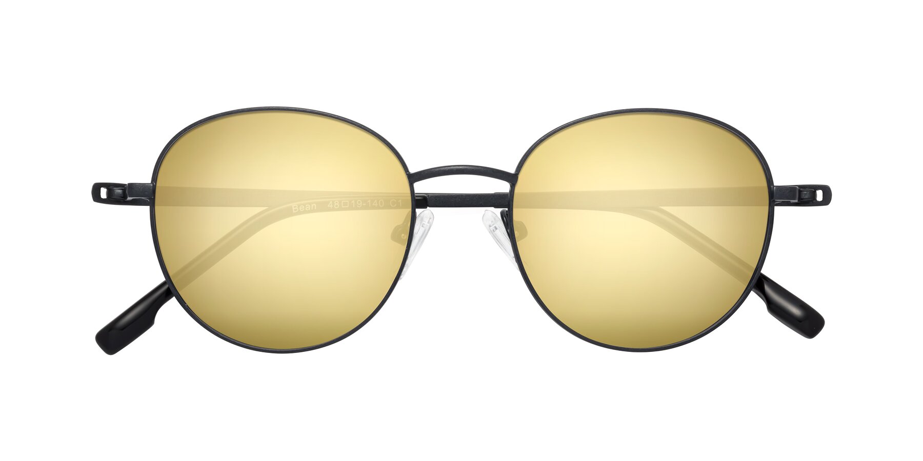 Folded Front of Bean in Matte Black with Gold Mirrored Lenses