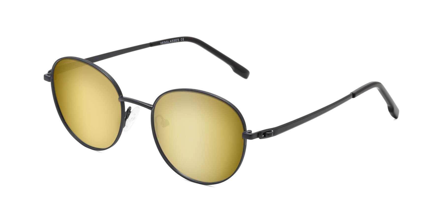 Angle of Bean in Matte Black with Gold Mirrored Lenses