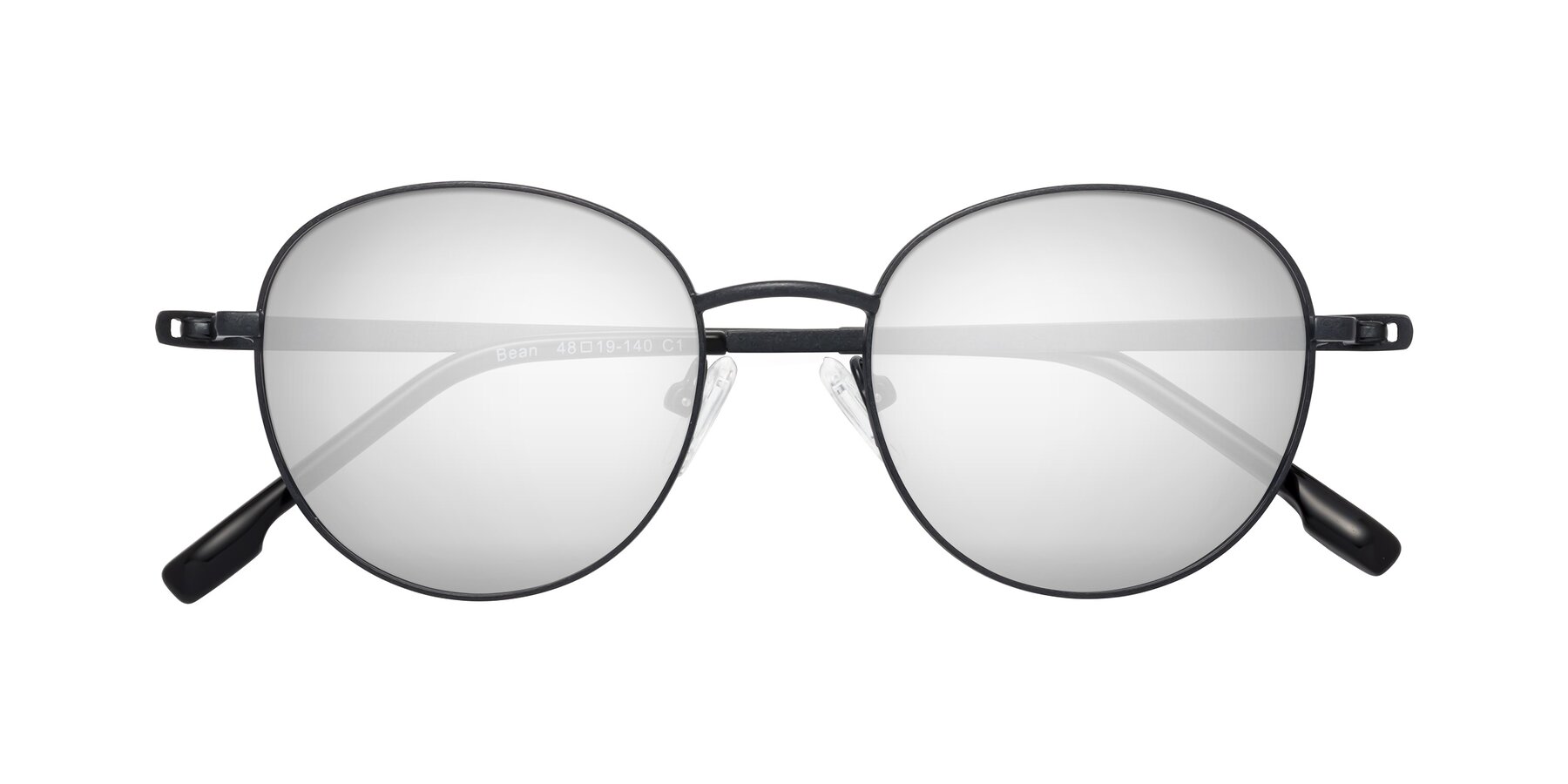 Folded Front of Bean in Matte Black with Silver Mirrored Lenses