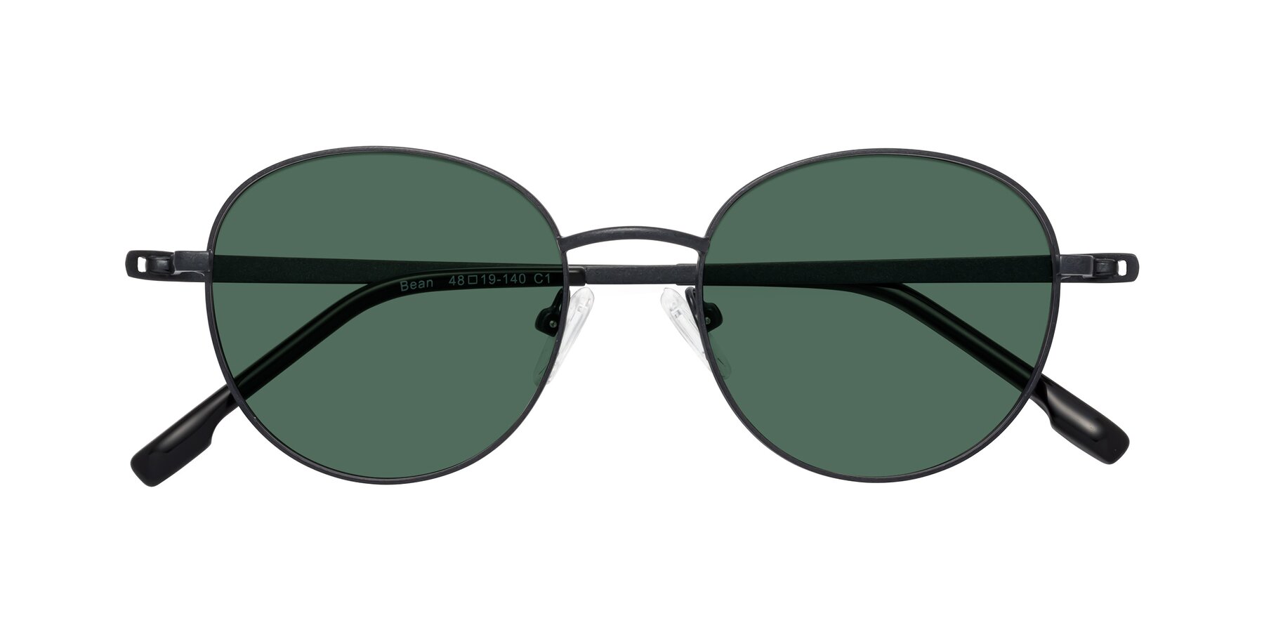 Folded Front of Bean in Matte Black with Green Polarized Lenses