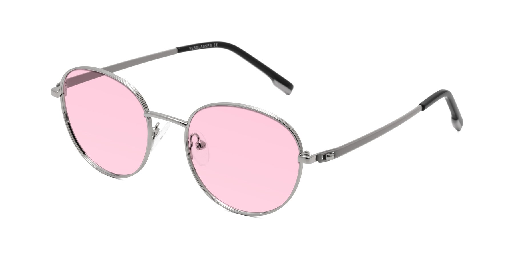 Angle of Bean in Silver with Light Pink Tinted Lenses