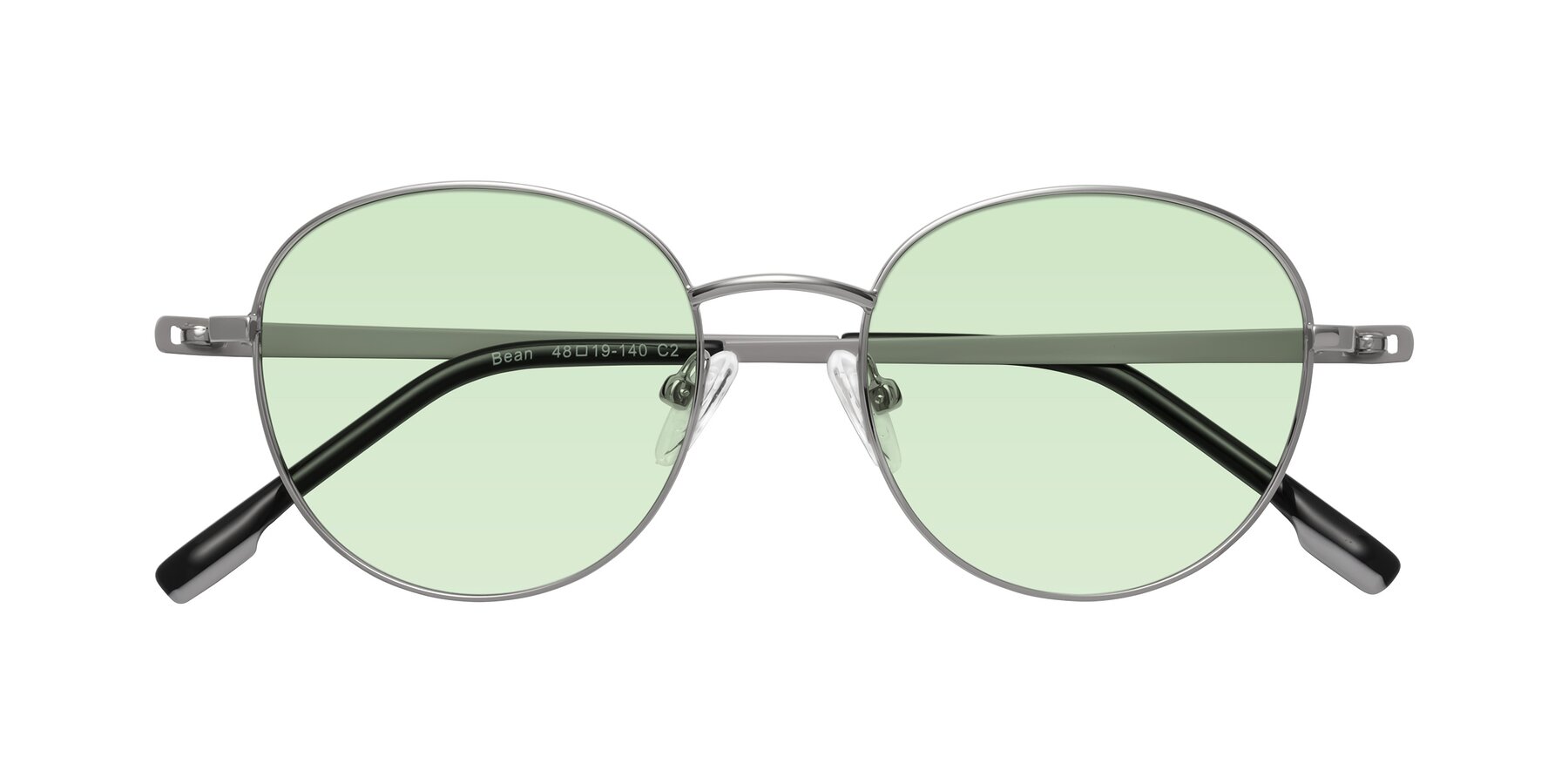 Folded Front of Bean in Silver with Light Green Tinted Lenses