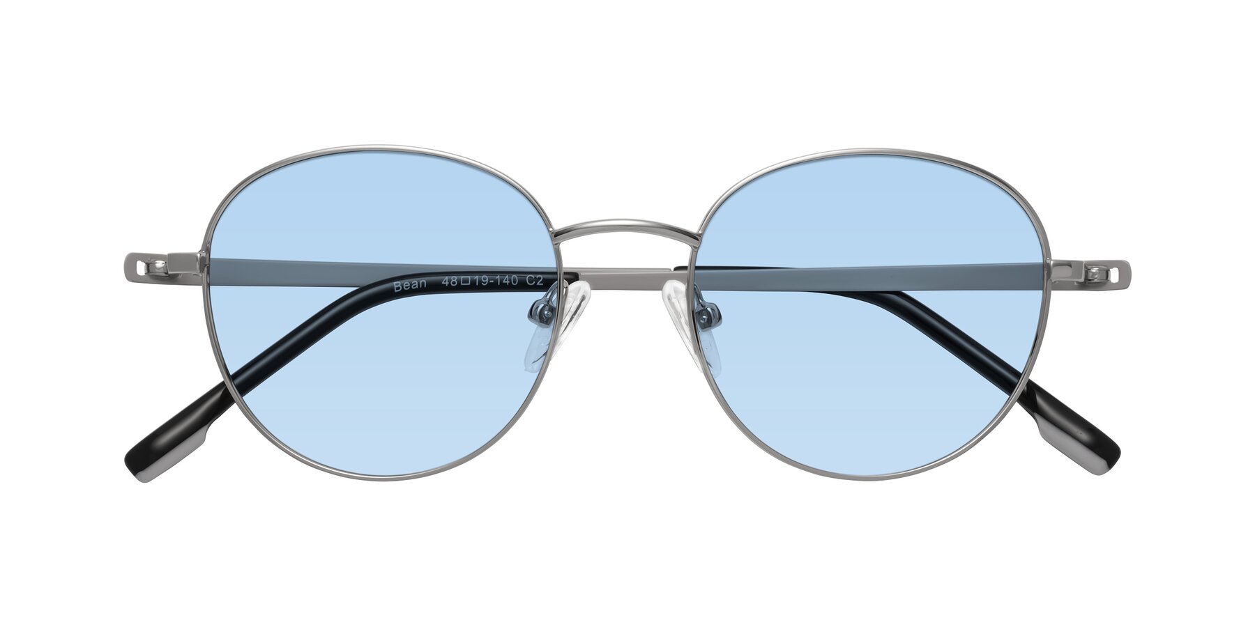 Folded Front of Bean in Silver with Light Blue Tinted Lenses