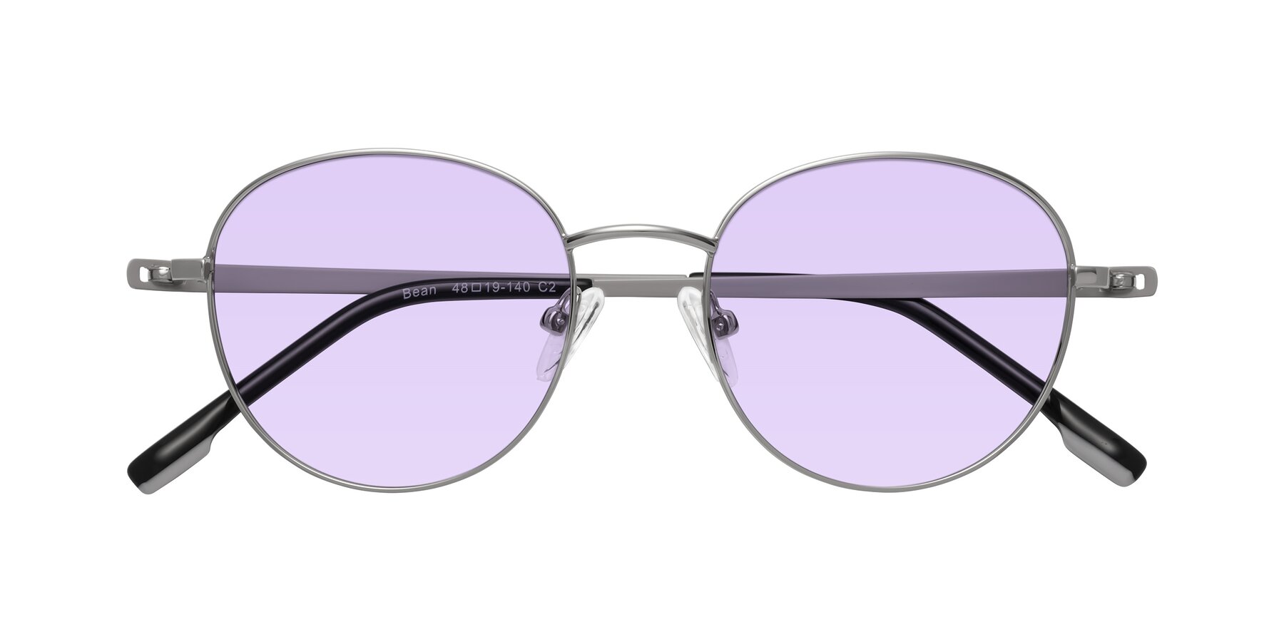 Folded Front of Bean in Silver with Light Purple Tinted Lenses